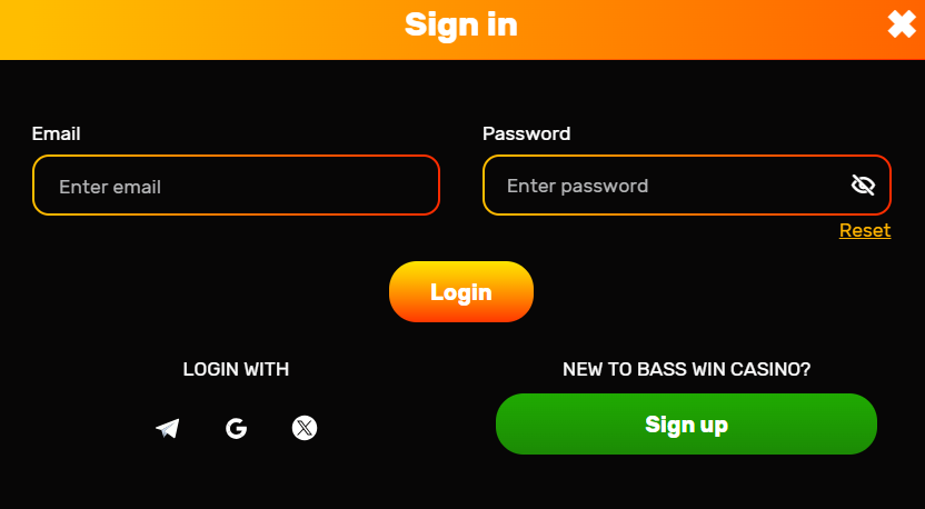 Basswin login form interface showing username and password fields
